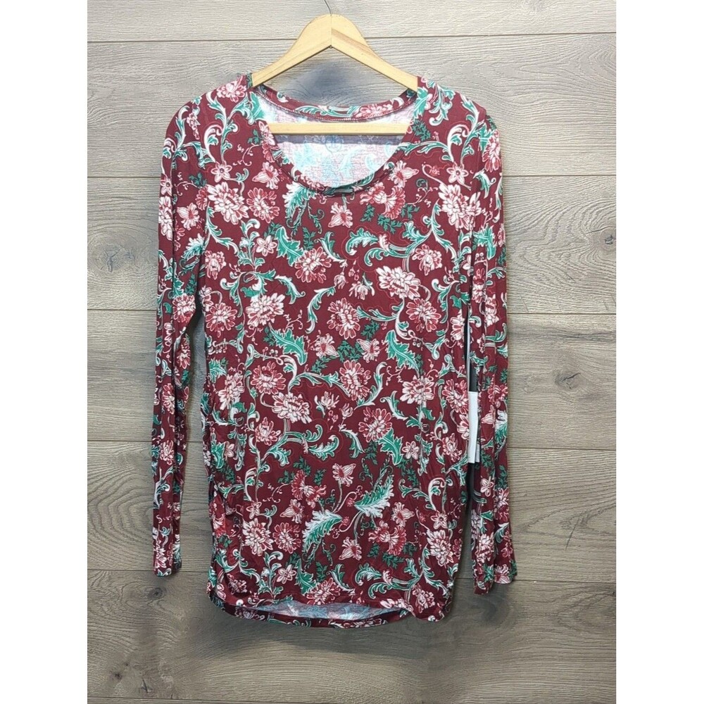 New Liz Lange Maternity Floral Long Sleeve Ruched Top Women's Size Large